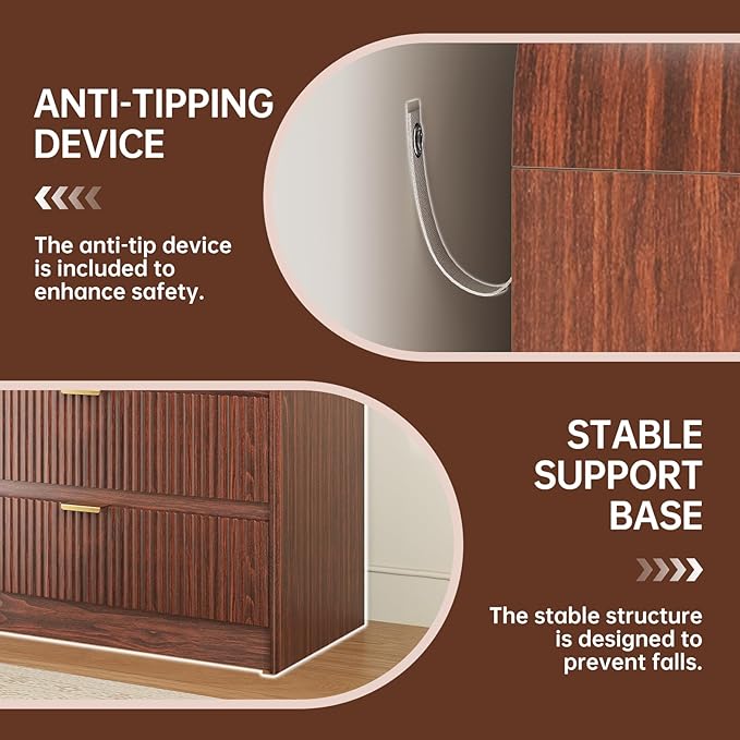 FURSUN Fluted 5 Drawers Dresser for Bedroom, 48" Tall Wooden Modern Dresser with Metal Handle, Curved Profile Design, Storage Organizer for Bedroom, Living Room, Hallway, Dark Walnut