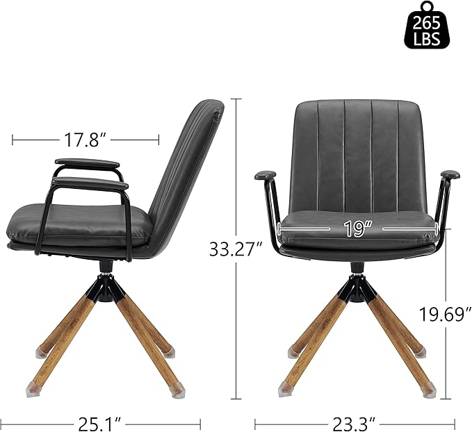 Art Leon Mid Century Modern Chair, Oak Legs Swivel Accent Chair No Wheels, Faux Leather Armchair for Small Spaces Home Office Living Room Bedroom, Gray