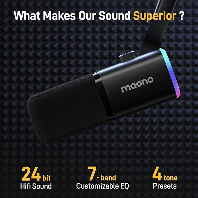 MAONO XLR/USB Gaming Microphone Kit: Dynamic PC Mic for Streaming Podcasting, Software Support, Mute Button, Gain Control, RGB Computer Mic with Boom Arm Stand, for Recording, PS4/PS5, PD100XS Black