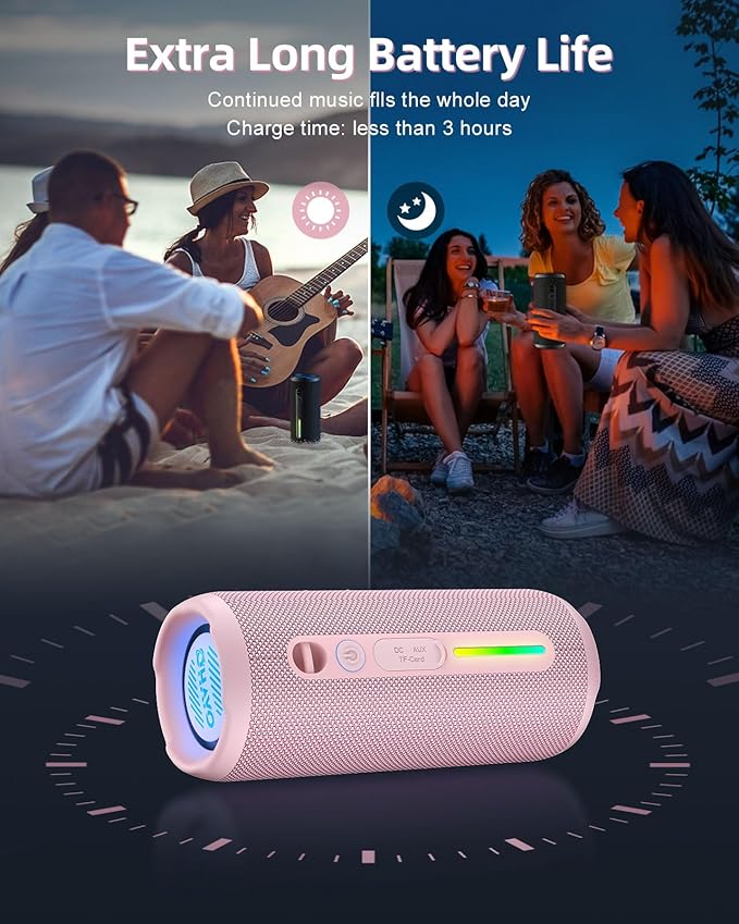 OHAYO Portable Bluetooth Speaker, IPX7 Waterproof Wireless Speaker with 24W Stereo Sound, Active Extra Bass, Bluetooth 5.3, RGB Lights, Up to 30H Playtime for Home, Outdoor, Party, Travel