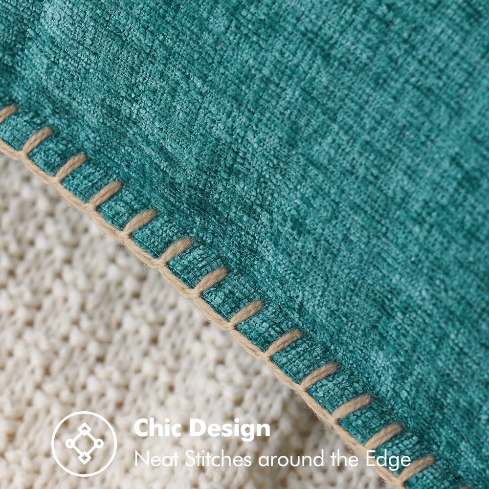 MIULEE Pack of 2 Couch Throw Pillow Covers 18x18 Inch Coastal Teal Farmhouse Decorative Pillow Covers with Stitched Edge Soft Chenille Solid Dyed Spring Pillow Covers for Sofa Bed Living Room