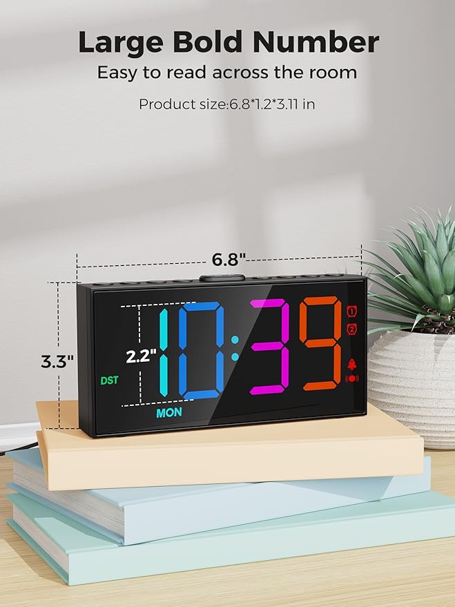 PPLEE RGB Bed Shaker Alarm Clock for Heavy Sleepers, Loud Vibrating Digital Clock with Dual Alarms, 3 Wake Modes, Weekday Display, Bedside USB Charger, Battery Backup, Dimmable for Kids Teens Seniors