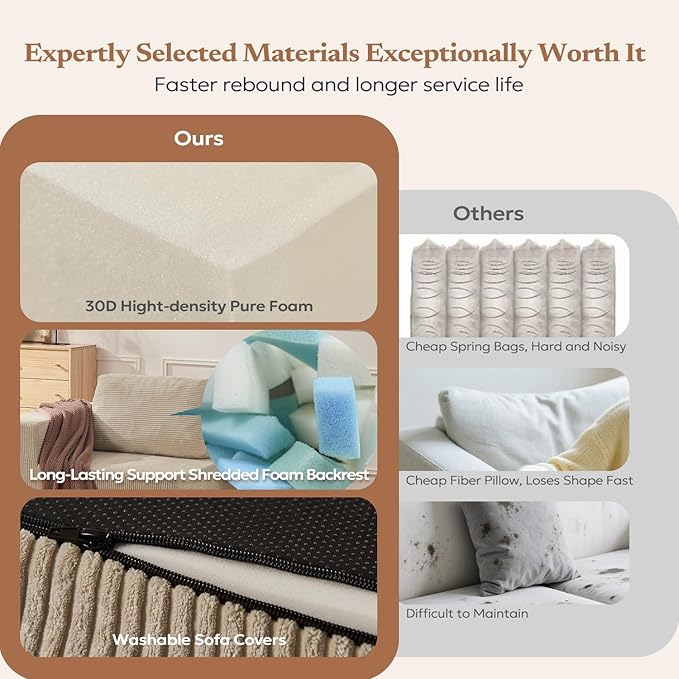 40" Modular Upholstered Foam Couch, Upholstered Floor Sofa Couch with Pillow, Single Sofa for Bedroom Living Room, No Assembly Required (Corduroy Fabric, Beige)