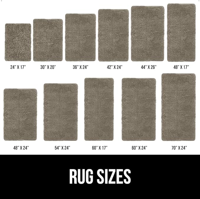 GORILLA GRIP Bath Rug Mat 44x26, Thick Soft Absorbent Chenille, Quick Dry Microfiber Mats, Rubber Backing Washable Shower Floor Rugs, Bathmat Runner, US Designed Bathroom Home Decor Accessories Latte