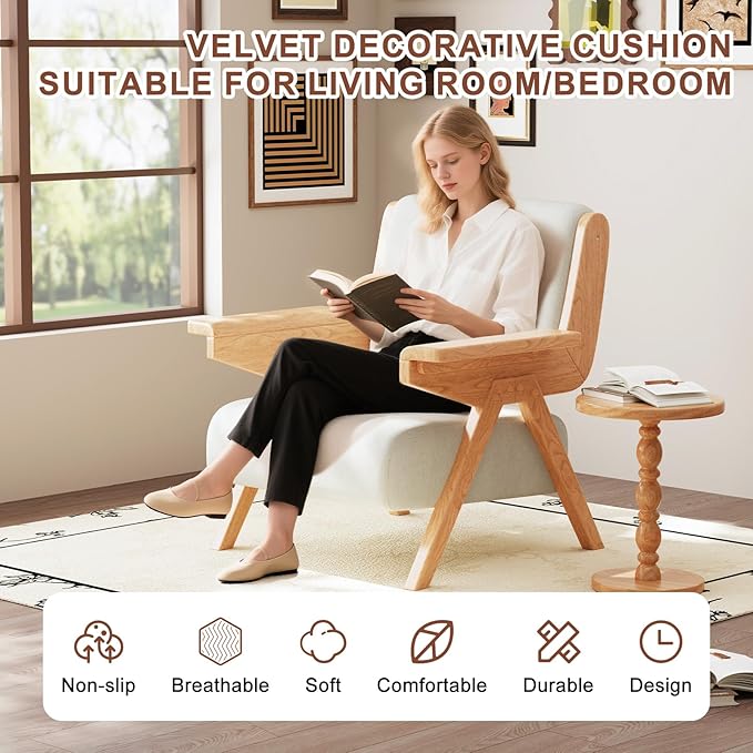 Accent Chair Set of 2, Mid Century Modern Chair, Velvet Upholstered Lounge Arm Chair with Solid Wood, Cozy Seating for Living Room, Bedroom, Balcony (White)