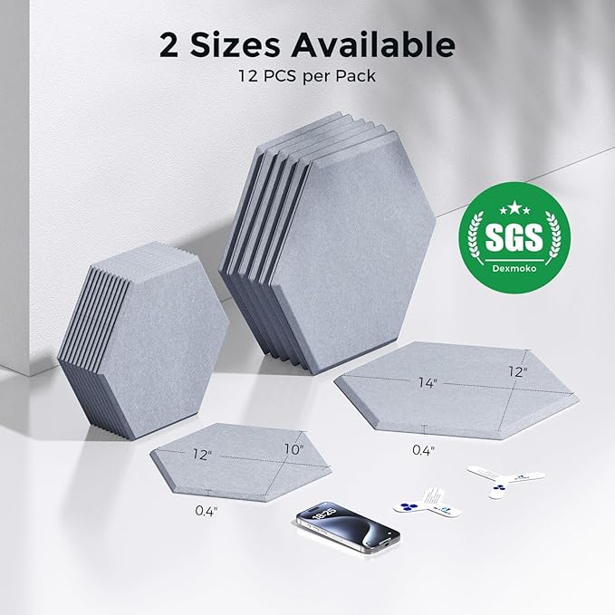Self-Adhesive Acoustic Panels [390 lbs/yd³ Ultra-High Density], 2nd Generation Sound Absorbing Panel, Professional Level Sound Panel, Polyester Soundproof Foam [Size M, Cloud Grey]