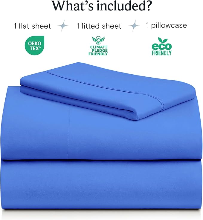 LuxClub 3 PC Twin XL Sheet Set, Deep Pockets Wrinkle Free Cooling Bed Sheets Hotel Bedding for Women, Men, Kids & Teens, Includes 1 Fitted Sheet, 1 Flat Sheet and 1 Pillowcase-Silky Soft Marine Blue