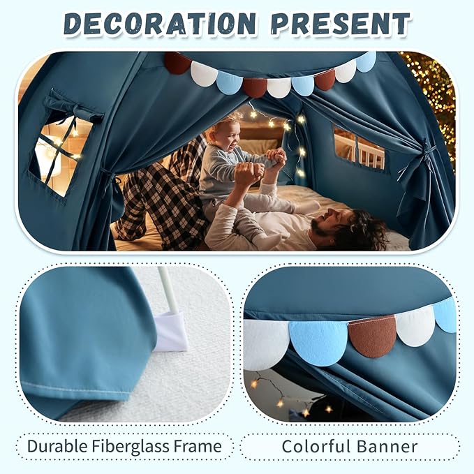 Razee Twin Bed Tent for Kids, Twin Size Toddler Canopy Indoor Playhouse Canopy Privacy Tent on Bunk Bed Sleep Inside Drafty Room Kid Toys for Boy Girl Birthday Gift, Blue Jean Color