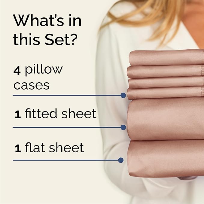 Queen 6 Piece Sheet Set - Cooling, Comfy & Breathable - Hotel Luxury Bedding, Includes Fitted Sheet for Women, Men, Kids and Teens - 1 Flat, 1 Fitted Sheet, 4 Pillowcases with Deep Pockets - Mauve