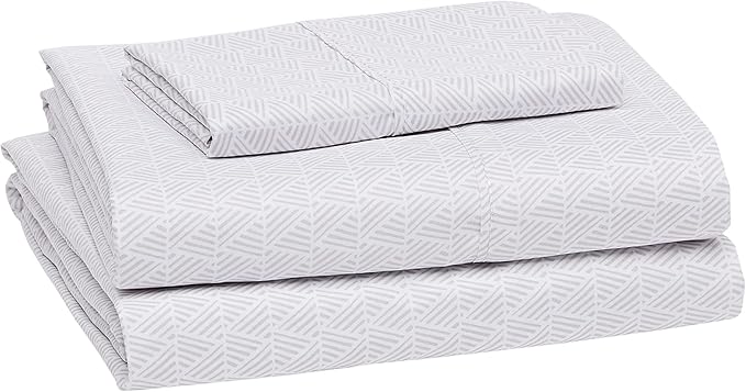 Amazon Basics Lightweight Super Soft Easy Care 3 Piece Microfiber Bed Sheet Set with 14-Inches Deep Pockets - Twin XL, Gray Crosshatch