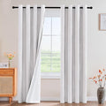 PrinceDeco 100% Blackout Curtains Nature Linen Blended 84 Inch Long Room Darkening Solid Black Out Curtains for Living Room Thermal Insulated Nickel Grommet 2 Panels Set - Heathered White