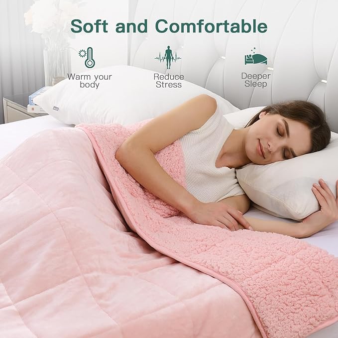 Lofus Weighted Blanket for Adults(15 lbs, 48" x 72"), Throw Heavy Blanket Machine Washable, Soft Weighted Blankets for Stress Relief and Sleep Promotion-Pink