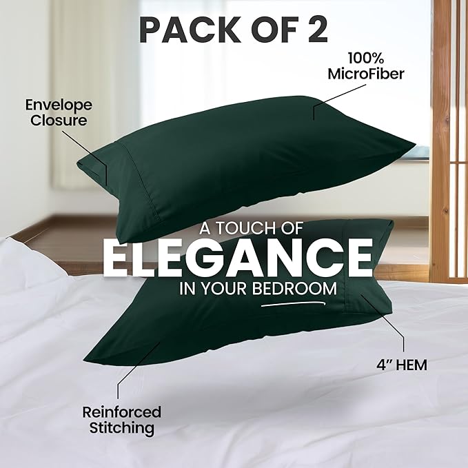 Pillow Covers by Utopia Bedding - King Size 2-Pack – Soft Brushed Microfiber – Perfect for Hospitals, Hotels, Guest Rooms – Oeko-TEX Certified, 20x40 Inches (Emerald)