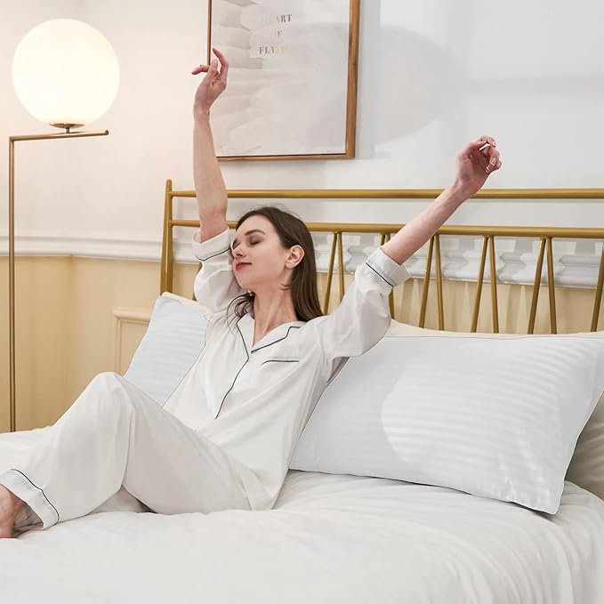 ELNIDO QUEEN Body Pillow for Adults - with White Stripe Cover, Full Body Pillow Insert for Side Sleeper, Long Bed Pillow for Sleeping(20 x 54 Inch)