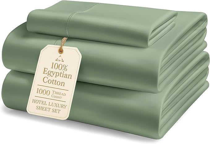 LANE LINEN Luxury Hotel Style 100% Egyptian Sheets Twin Size Bed Set - 1000 Thread Count, Mercerized Cotton, Sily Finish, No Pill Fade Resistant Bedding Sheets & Pillowcases Jaquard - Iceberg Green