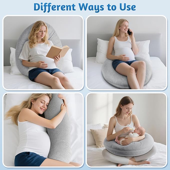 Pregnancy Pillows for Sleeping, C-Shaped Maternity Pillow for Pregnant Women, Memory Foam Body Pillow with Removable Cover, Adjustable Support for Back, Legs, Belly, Neck, 35.4’’ x 9.8’’