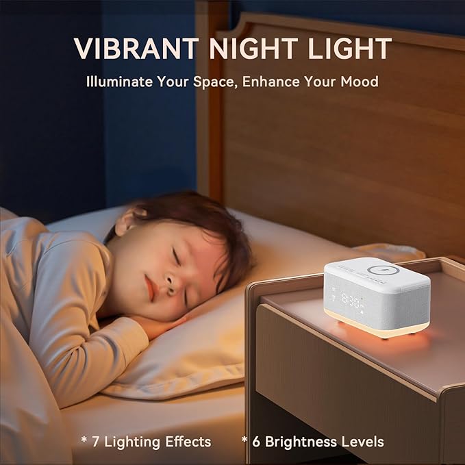 Wireless Charging Alarm Clock Bedroom, Loud Digital Alarm Clocks Bedrooms, Alarm Clock Night Light Speaker 8W Snooze Dual Alarm 12/24H Adjustable Brightness Dimmer Bluetooth, White