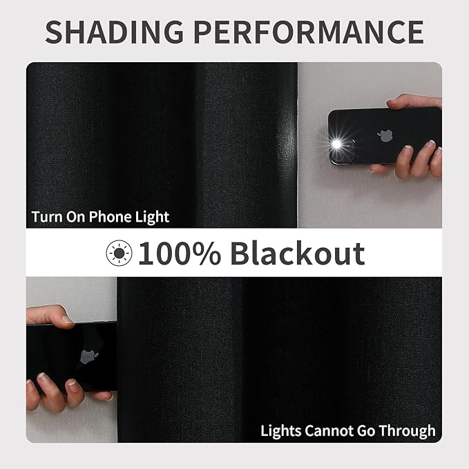 Joydeco Blackout Curtains 63 Inches Long 2 Panels Burg, Room Darkening Curtains for Bedroom, 100% Black Out Textured Thermal Drapes Privacy Protection 2 Panels Set(W52 x L63 Inch, Black)
