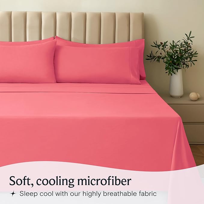 LuxClub 4 PC Sheet Set Bed Sheets Deep Pockets 16" Eco Friendly Wrinkle Free Cooling Machine Washable Hotel Bedding Silky Soft - Vermilion Full