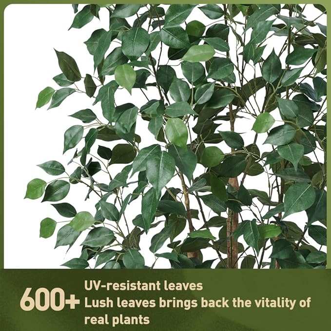 5ft Artificial Ficus Tree,Tall Faux Tree with Silk Leaves & Real Wood Trunk,UV Resistant Potted Fake Plant with Pebbles & Planter,Indoor Outdoor Floor Plant for Home,Living Room,VN129