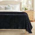 decorUhome Christmas Soft Fleece Black Blanket King Size for Bed, Cozy Fluffy Plush Flannel Large Striped Throws for Couch Sofa, Lightweight Decorative Fuzzy Blanket for Woman, 108x90 Inches