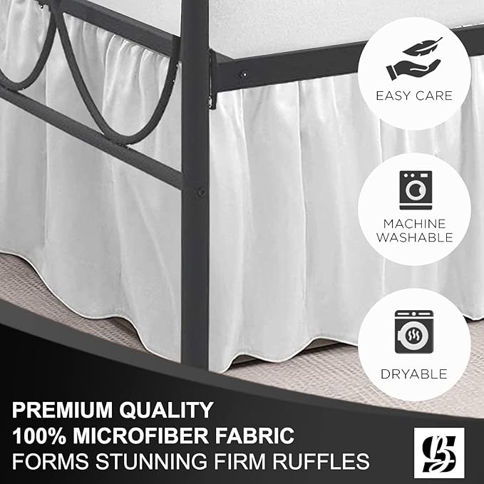 SKY BEDDINGS - King Size Ruffled Bed Skirt with Split Corners - 16 Inch Drop Dust Ruffle Bed Skirt with Platform Three Sided Coverage - 100% Microfiber, White