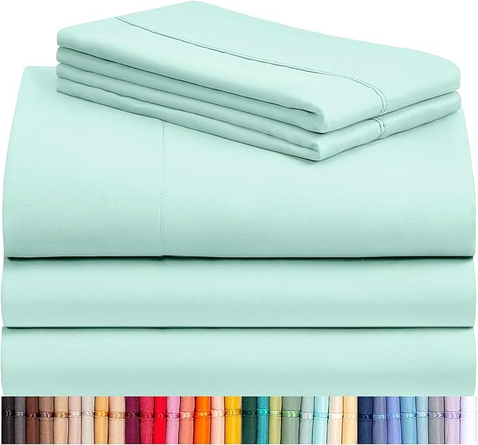 LuxClub 5 PC Sheet Set Bed Sheets Deep Pockets 16" Eco Friendly Wrinkle Free Cooling Machine Washable Hotel Bedding Silky Soft - Aquamarine Split King