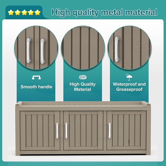 ROJIK Shoe Cabinet Waterproof UV-Resistant,Storage Bench Indoor Outdoor with Adjustable Shelves,for Entryway Bedroom,Hallway,Living Room(3 Door,Grey)