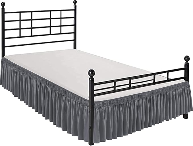 Biscaynebay Wrap Around Bed Skirts with Split Corners for Full Beds 15" Drop, Dark Grey Adjustable Elastic Dust Ruffles Easy Fit Wrinkle Resistant Silky Luxurious Fabric Machine Washable