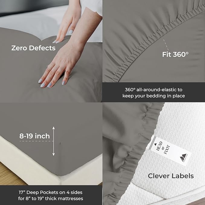 Mayfair Linen 100% Egyptian Cotton King Sheets Set - 2000 Series Luxury Sheet King Size Bed Set, Silky Soft & Cooling, Sateen Weave 17" Extra Deep Pocket Hotel Collection Sheet (4 Pc, Dark Grey)