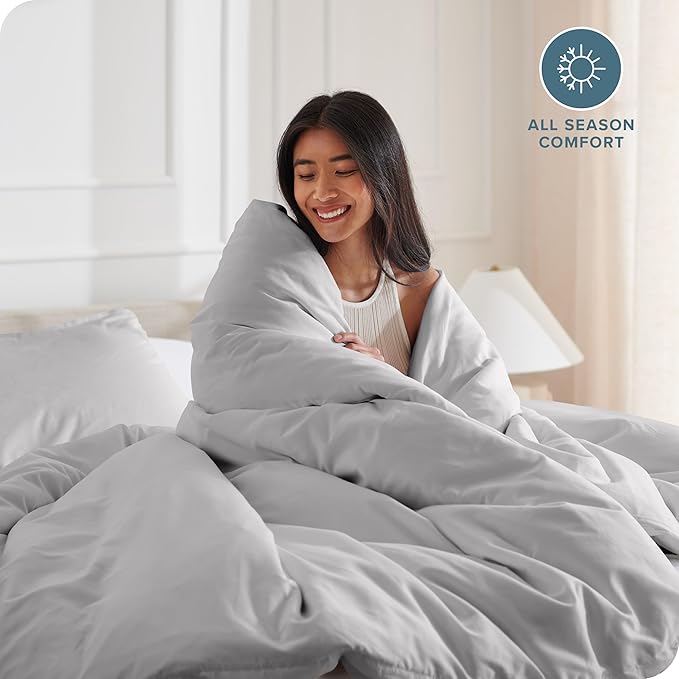 Bare Home Bedding Duvet Cover Twin/Twin Extra Long Size - Premium 1800 Super Soft - Lightweight, Cooling Duvet Cover - Soft Breathable Bedding (Twin/Twin XL, Light Grey)