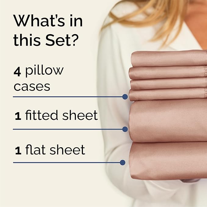 Cal King 6 Piece Sheet Set - Cooling, Comfy & Breathable - Hotel Luxury Bedding, Includes Fitted Sheet for Women, Men, Kids & Teens - 1 Flat, 1 Fitted Sheet, 4 Pillowcases with Deep Pockets - Mauve