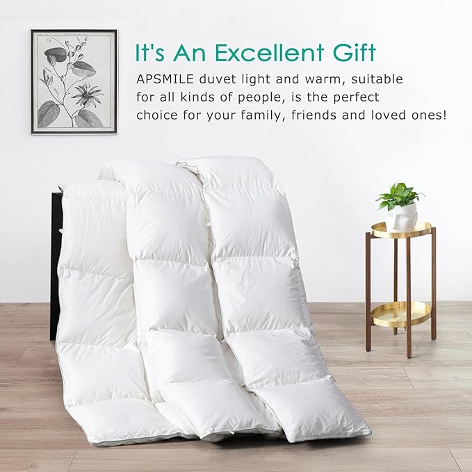 APSMILE Premium Down Feather Fibers Comforter Oversized King Size, All Season Duvet Insert Oversized King Size with 8 Tabs, Ultra Soft Poly-Cotton Cover Down Feather Fibers Comforter (White, 120*98")