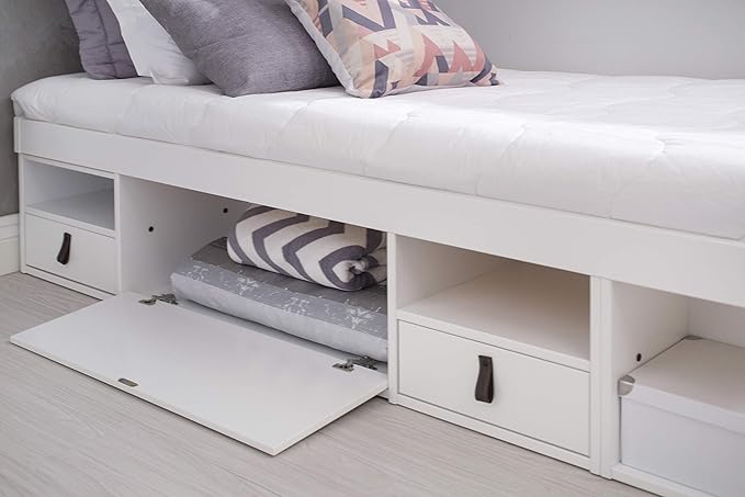 memomad Bali Storage Platform Bed with Drawers (Twin Size, Off White)