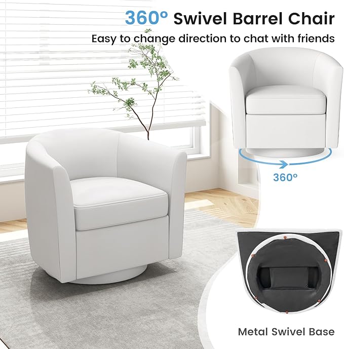 Giantex Swivel Small Accent Chair with Ottoman, Modern Barrel Club Chair w/Footrest, Curved Backrest & Armrests, Removable Seat Cushion, Swivel Single Sofa Arm Chair for Living Room, Bedroom(Creamy)