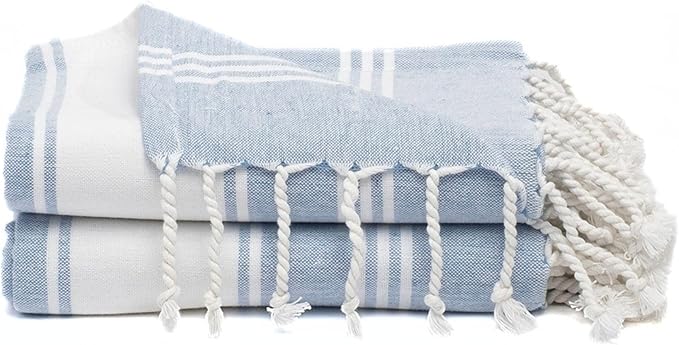 Cotton Turkish Beach Towel Towels Oversized 36"x72" Pool Absorbent Extra Large Quick Dry Sand Travel Towel (Sky Blue, 2 Pack)