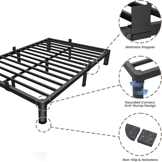 ROIL 10 Inch Twin Bed Frame with Rounded Corner Low Profile Metal Platform 3500LBS Heavy Duty Steel Slats No Box Spring Needed Noise-Free Easy Assembly