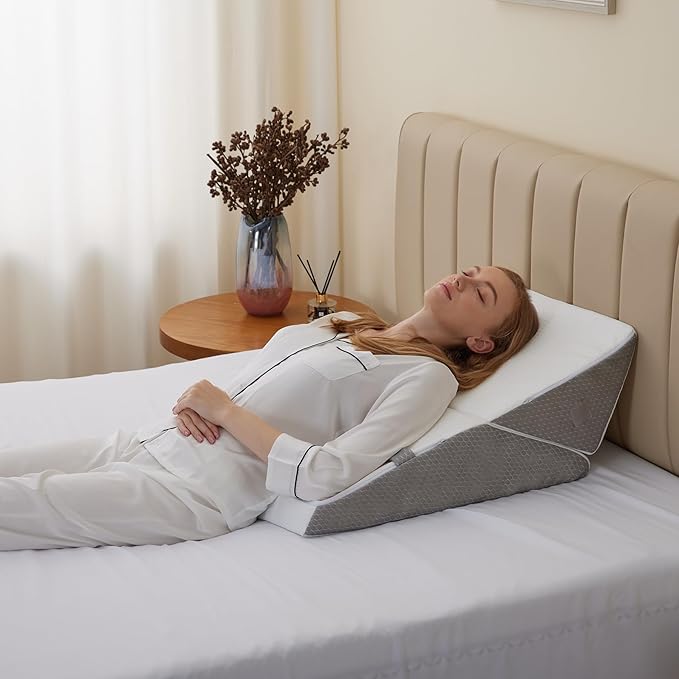 Bedluxe Wedge Pillow for Sleeping, Adjustable 9&12 Inch Foldable Bed Wedge Pillow Set, Orthopedic Memory Foam Triangle Pillows Wedge, 7-in-1 Elevated Pillows for Leg and Back Support, White/Grey