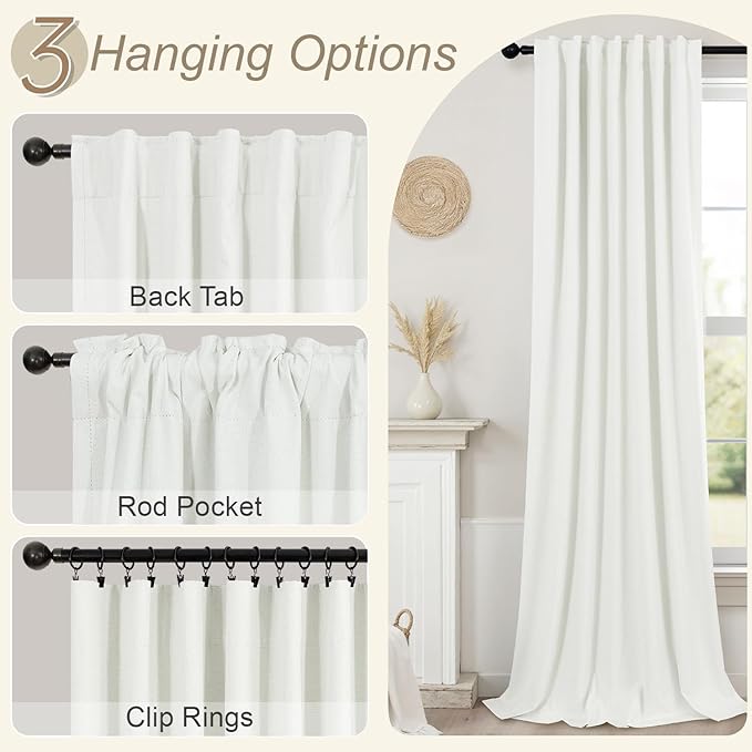 Pitalk Short Linen Textured Blackout Curtains for Kitchen Door 45 Inch Length Bedroom Living Room Bathroom Heat Light Blocking Cute Curtain 45 Inch Long 2 Panel Set Ivory Off White Back Tab Rod Pocket