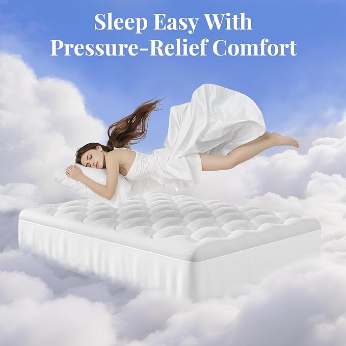OhGeni Cooling 4 inch Dual Layer Twin XL Mattress Topper, 2 inch Gel Memory Foam, 2 inch Down Alternative Pillow Top Pad, Mattresses Cover for Bed, Medium Support, Fits 6”-19” Deep Pocket,Purple