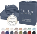 Bella Coterie 7 Piece Luxury Bamboo Viscose Split King Size Sheet Set | 2 Fitted Sheets for Adjustable Beds | 100% Organically Grown | Cooling for Hot Sleepers | 4 Pillowcases [Slate Blue]