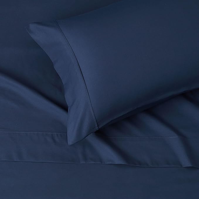 Amazon Basics Lightweight Super Soft Easy Care Wrinkle Free Microfiber 3 Piece Bed Sheet Set with 14-Inch Deep Pockets, Twin, Navy Blue, Solid, Kids, Men & Women Bedding