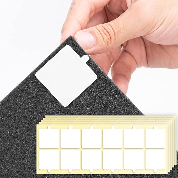 Sonicism Pyramid Sound Proof Foam Panels Double Sided Tape Squares 60 Pack, Heavy Duty Wall Mounting Tape Squares for Polyester Foam Acoustic Panels, 1.4-in Squares, Transparent
