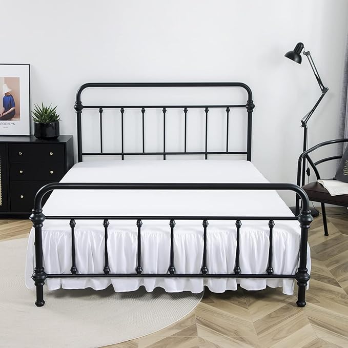 Bed Skirt King Size Ruffled Bed Skirts with Split Corners,12 Inch Drop Dust Ruffle Bed Skirt with Platform, White