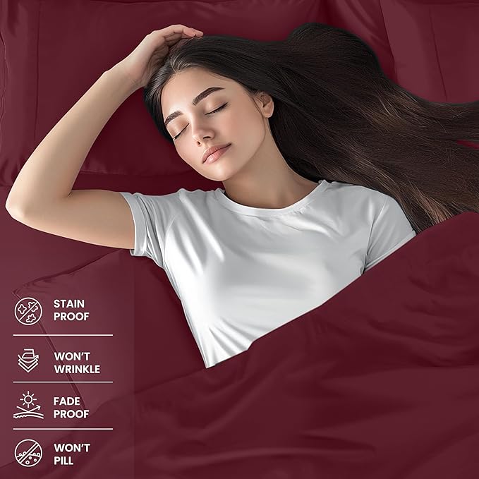 Utopia Bedding King Sheet Set – 4 Piece Bed Sheets for King Size Bed, Soft and Breathable Microfiber, Includes 1 Fitted Sheet, 1 Flat Sheet and 2 Pillowcases (Burgundy)