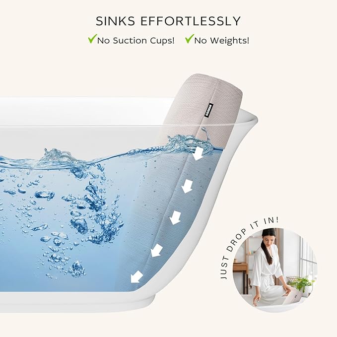 Bath Pillows for Tub Neck and Back Support,Bathtub Cushion backrest headrest Neck Pillow,tub Pillow for Bathtub,3D Mesh Core,Breathable,Quick-Drying,Ergonomic Relaxation (Pearl)