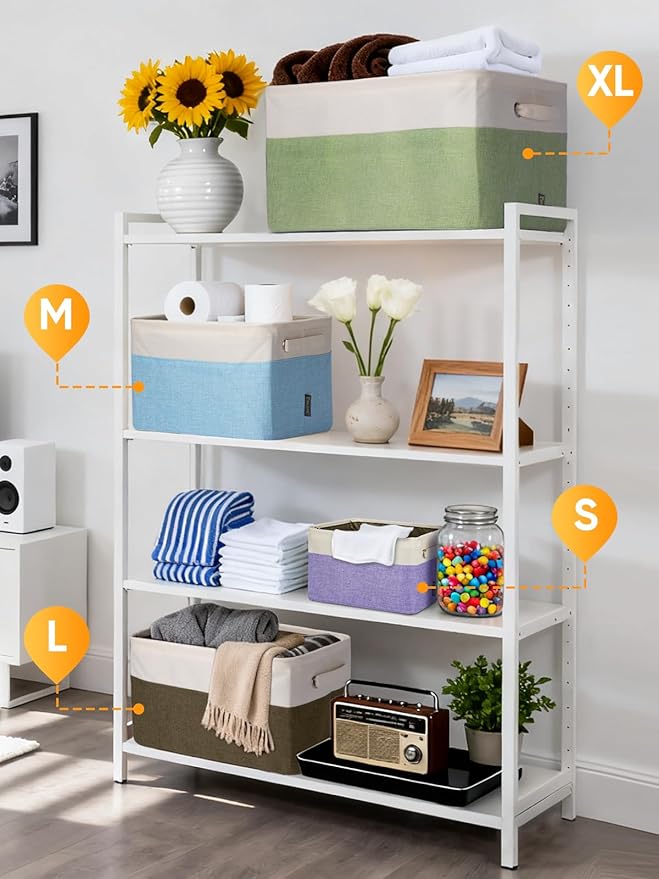 BALEINE 3 Pack Fabric Storage Bins for Shelves, Linen Storage Baskets for Organizing, Decorative Closet Bins for Clothes, Home (Navy Blue, 12"x8"x8")