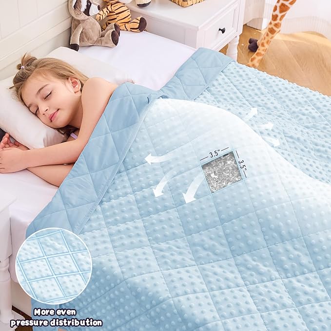 yescool Weighted Blanket 3 lb Light Blue Small Weighted Lap Blanket for Boys and Girls, Cooling Weighted Throws Blanket Minky Heavy Blankets, for 20-45lbs, 36 * 48in