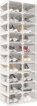 ANTBOX Foldable Shoe Rack,Shoe Organizers for Closet Plastic Shoe Storage Box Space Saving for Entryway, Large Sturdy Stackable Sneaker Cabinet Bins with Magnetic Clear Door 10 Tiers 20 Pairs