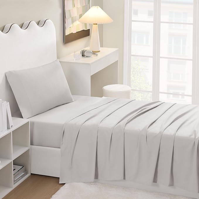 UGG Twin XL Sheet Set 3-Piece Luxury Cooling Sheets Deep Pockets Premium Bedding with 1 Pillow Sham Machine Washable, for Dorm Essentials & College Bedding, Twin XL, Stone Grey (Hedi)